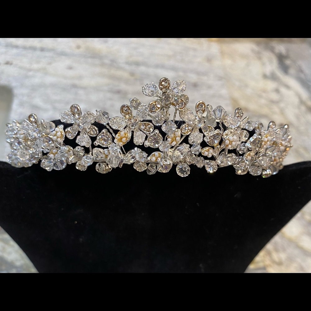 Tiara Made of Swarovski Crystals and Miniature Pearls
